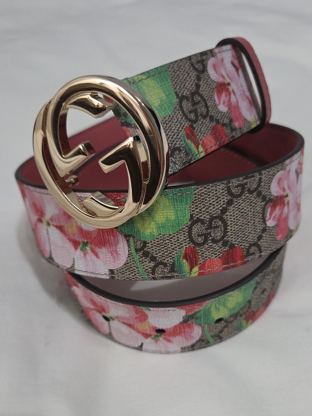 Gucci Blooms Floral Belt Pink Gold GG Buckle